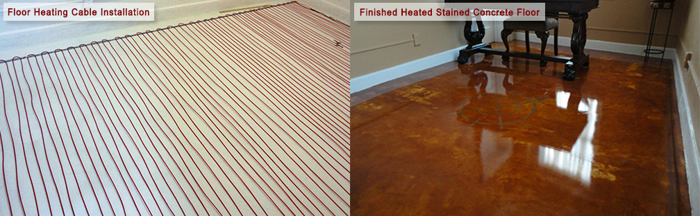 A radiant floor heating system installed in stained concrete floor.
