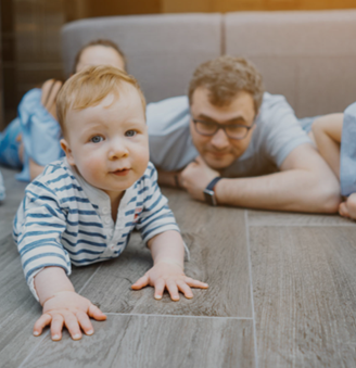 Young family on a heated floor.