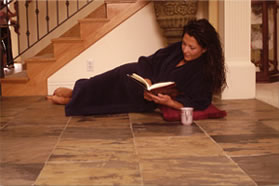 Woman on warm heated floor.